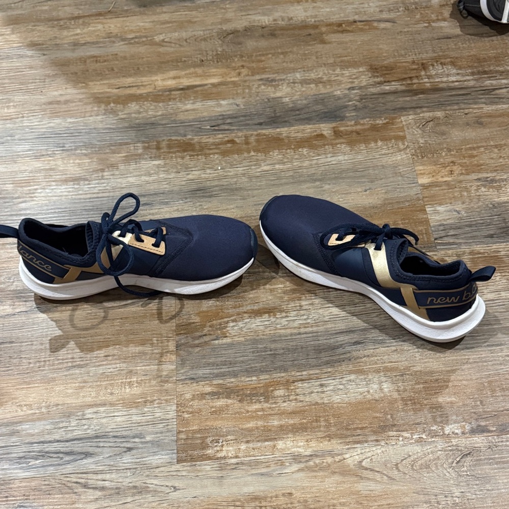 Navy Blue and Gold Athletic Sneakers - Picture 4 of 6